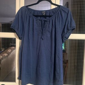 Chaps Navy Blue Short-Sleeve Peasant Top